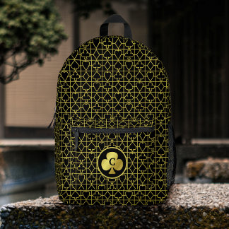 Poker Player Monogram Club Black Gold Card Suits Printed Backpack