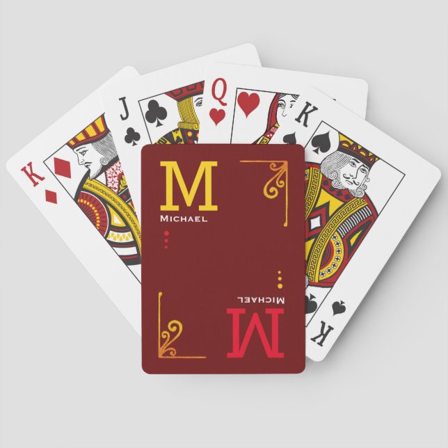 Poker Player Personalized DarkRed Monogram Cards (Back)