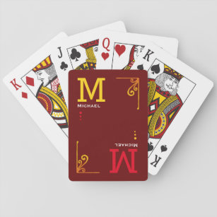 Poker Player Personalized DarkRed Monogram Playing Cards