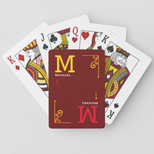 Poker Player Personalized DarkRed Monogram Poker Cards