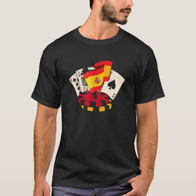 Poker Player Spain Flag  Gambling Casino  Gambler T-Shirt (Front)