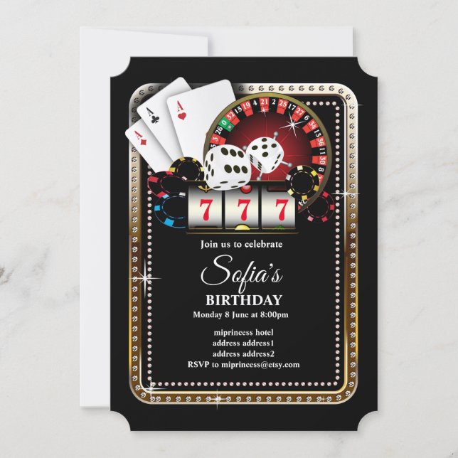 Poker Playing Card 7 7 7, casino party invite (Front)