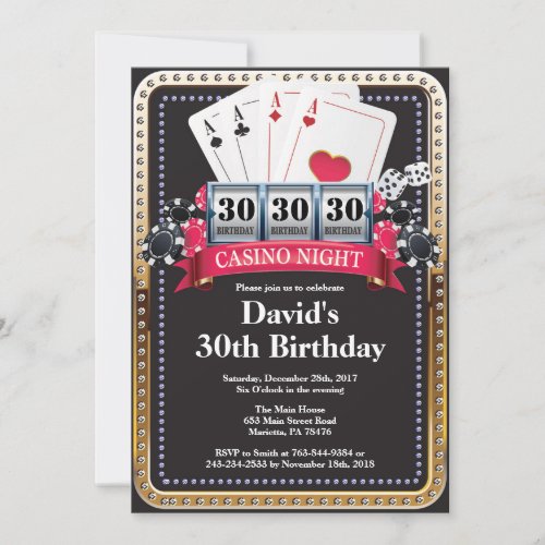 Poker Playing Card Casino Gold birthday invitation