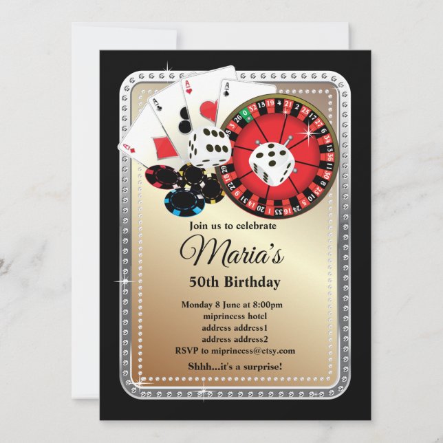 Poker Playing Card, casino party invite (Front)