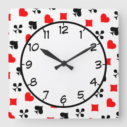 Poker Playing Cards Diamond Club Spade Heart Square Wall Clock