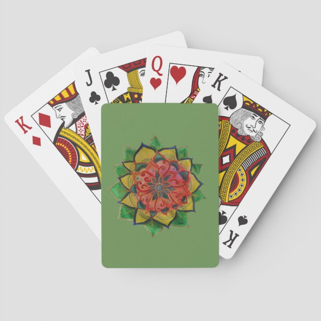Poker Playing Cards Green Mandala (Back)