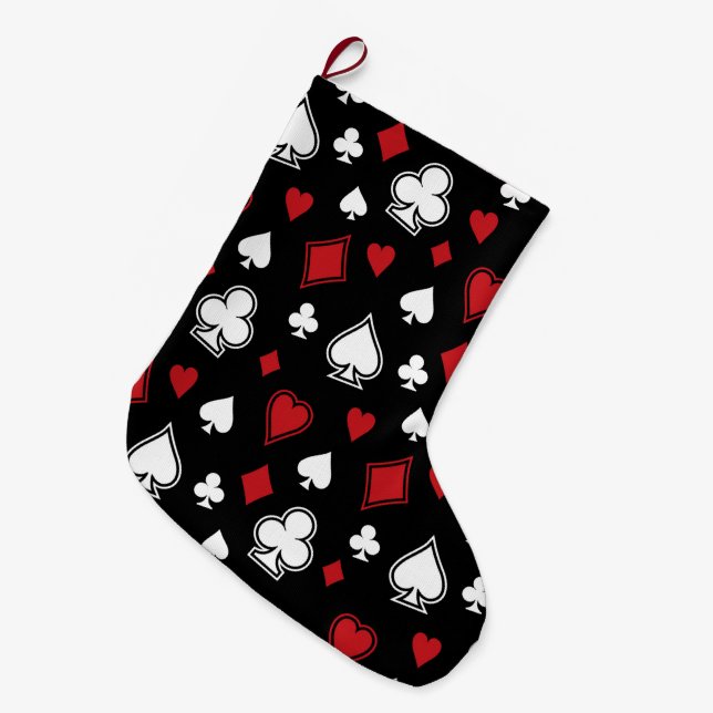 Poker Playing Cards Large Christmas Stocking (Front (Hanging))