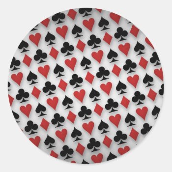 Poker Playing Cards Pattern Design Classic Round Sticker by Hodge_Retailers at Zazzle