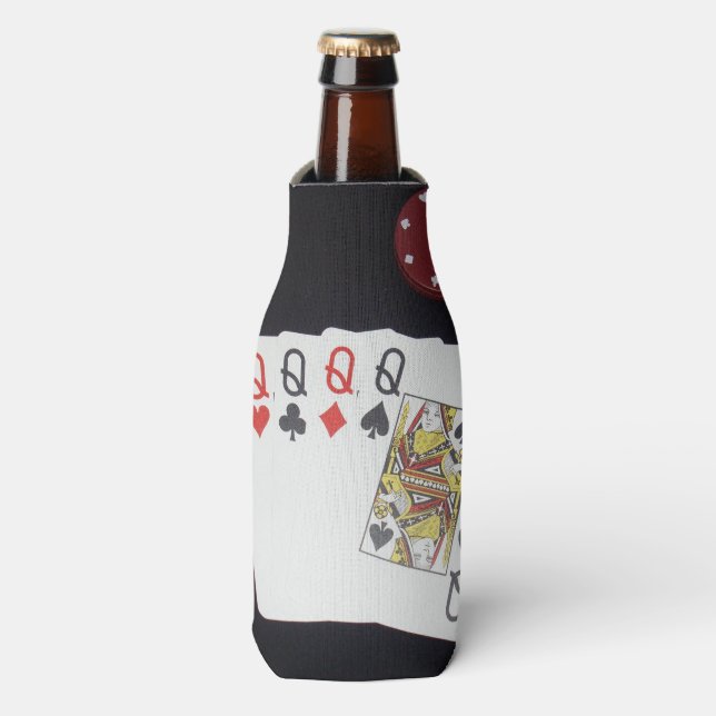 Poker, Quad Queens, Stubby Holder. Bottle Cooler (Bottle Front)