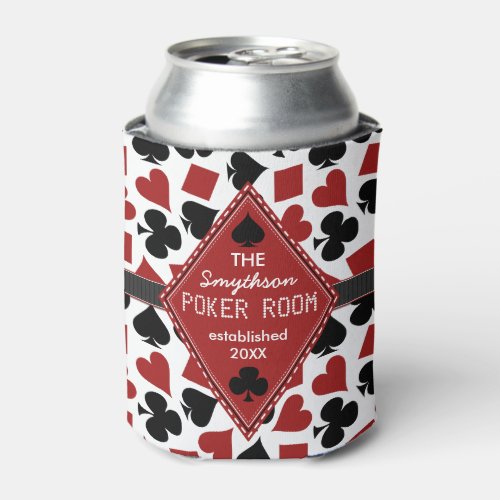 Poker Room Casino Card Suits Personalized Club Can Cooler