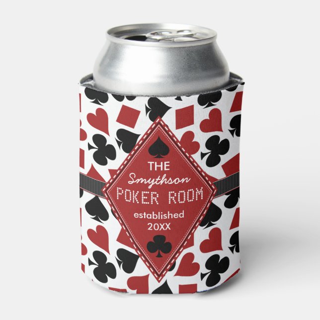 Poker Room Casino Card Suits Personalized Club Can Cooler (Can Front)