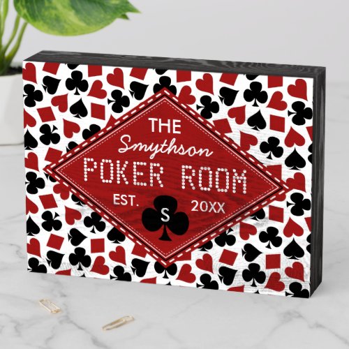 Poker Room Casino Game Personalized Name Monogram Wooden Box Sign