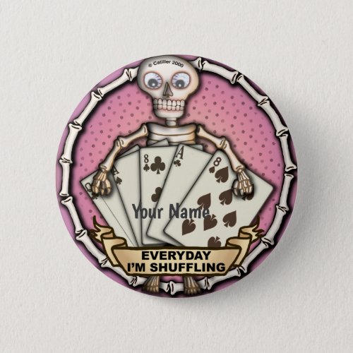 Poker Skeleton Gambler  custom name pin button