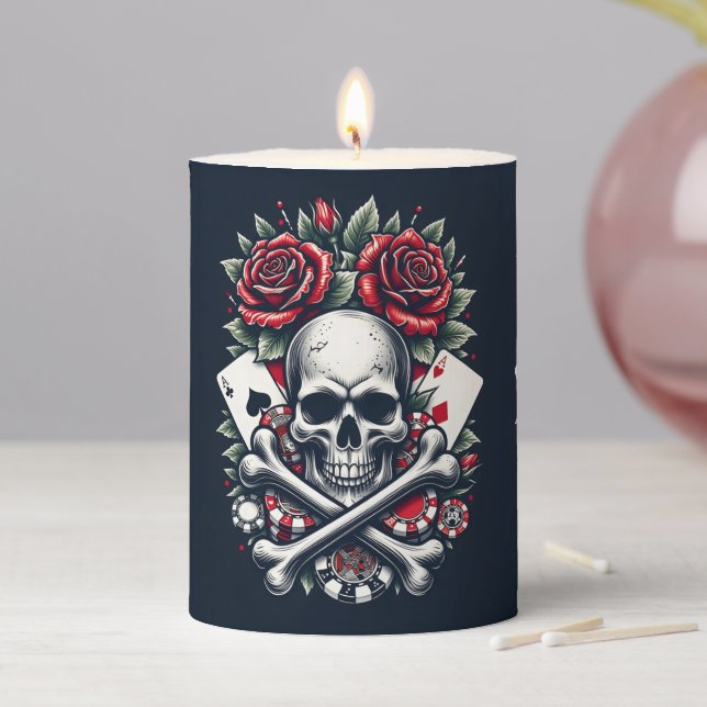 Poker Skull Pillar Candle (In Situ)