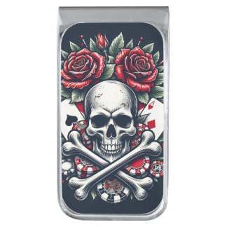 Poker Skull Silver Finish Money Clip