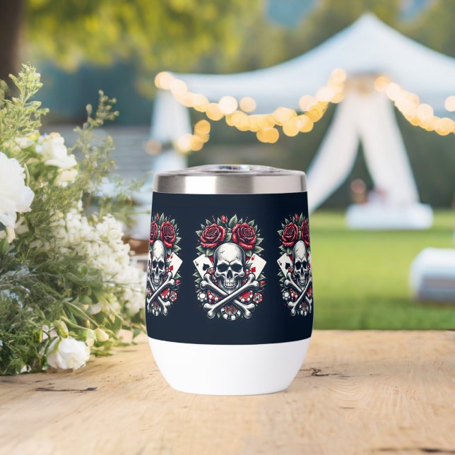 Poker Skull  Thermal Wine Tumbler (Wedding (Rotated))