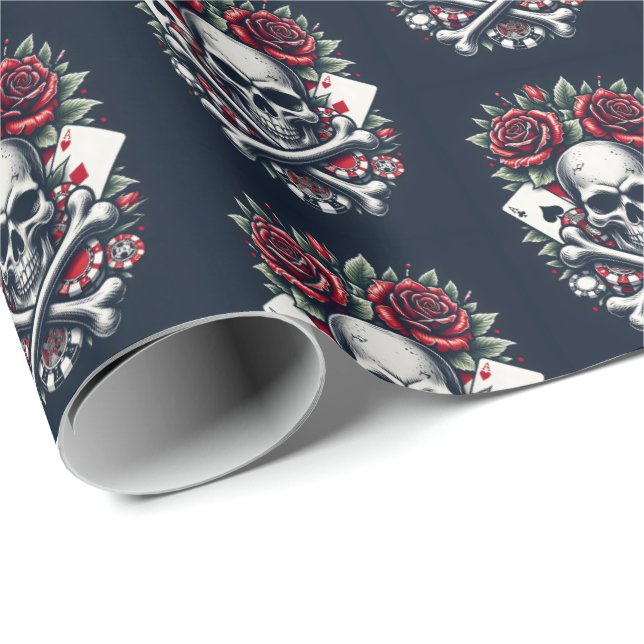 Poker Skull Wrapping Paper (Roll Corner)