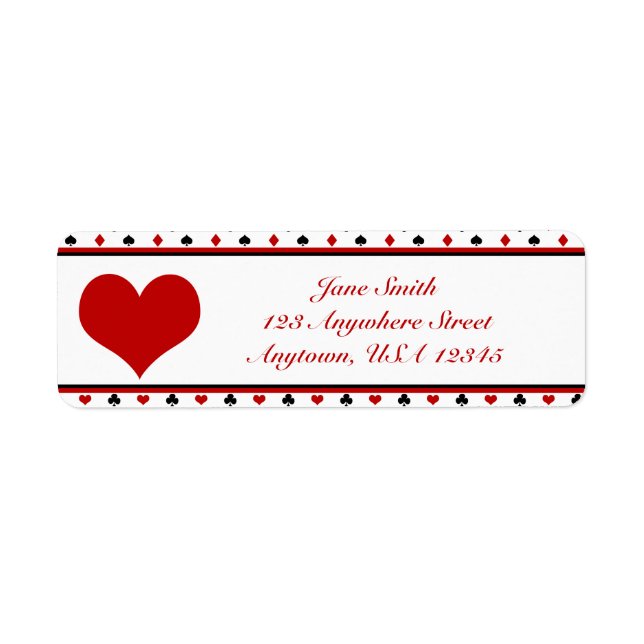 Poker Theme | Playing Card Suits | Red Heart Label (Front)