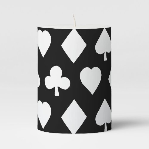 Poker Themed Art Poker Suits Print Pattern Black Pillar Candle