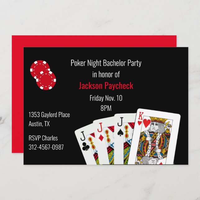 Poker Themed Bachelor Party Invitation (Front/Back)