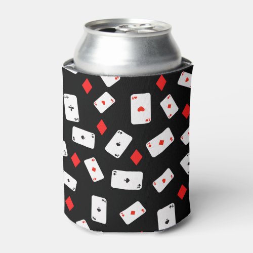 Poker Themed Playing Cards and Red Diamond Pattern Can Cooler