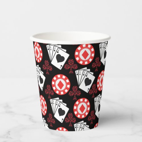 Poker Themed Playing Cards and Red Diamond Pattern Paper Cups