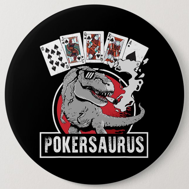 Pokersaurus Casino Poker T Rex Dinosaur Gambling G Button (Front)