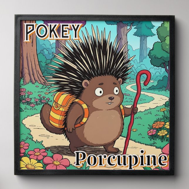 Pokey Porcupine  | Cute Cartoon Kid's Nursery Art Peel And Stick Photo Tile (Front Set)