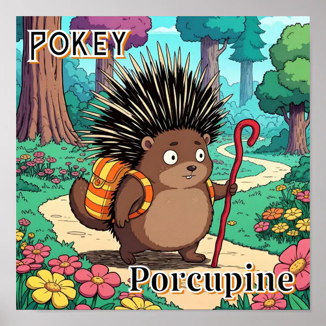 Pokey Porcupine | Cute Cartoon Kid's Nursery Art Poster | Zazzle