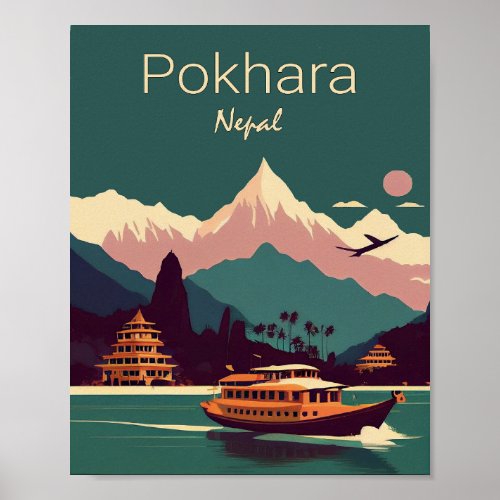 Pokhara Nepal Minimalist Vintage Travel Poster