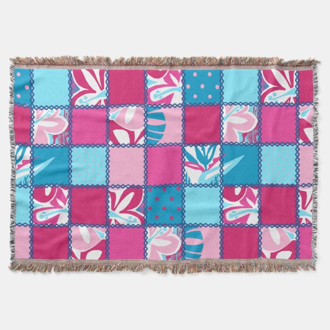 Pokii Hawaiian Floral and Dot Patchwork Blankets (Front)