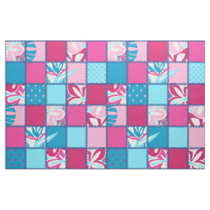 Pokii Hawaiian Floral and Dot Patchwork Fabric