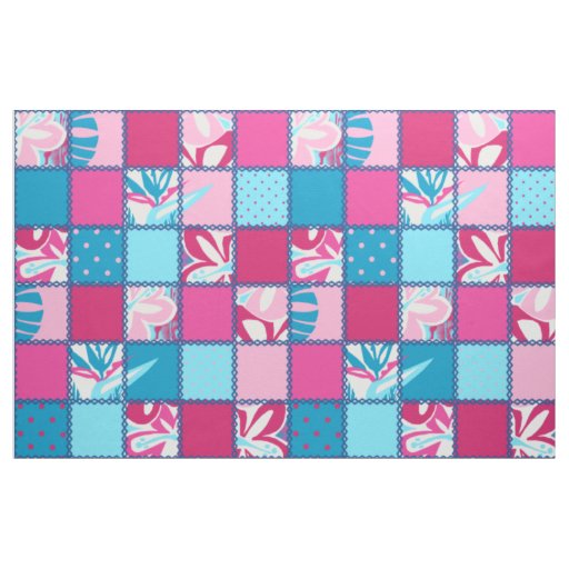 Pokii Hawaiian Floral and Dot Patchwork Fabric