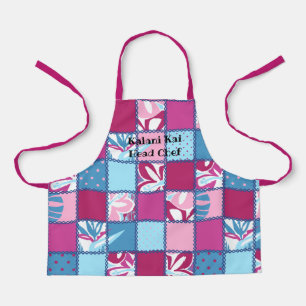 Pokii Hawaiian Floral and Dot Patchwork Pink Apron