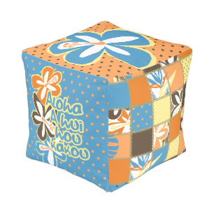 Pokii Hawaiian Floral and Dot Patchwork Pouf