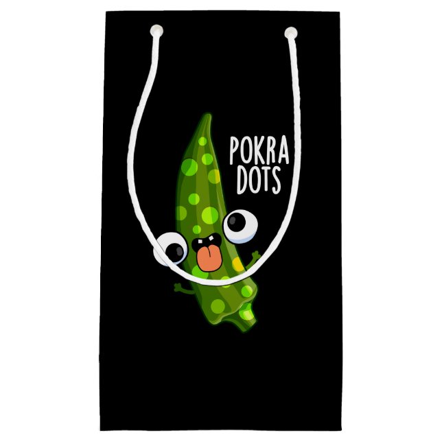 Pokra Dots Funny Okra Pun Dark BG Small Gift Bag (Front)