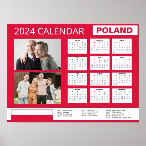 Poland  Add Photo  2024 Calendar Polish Holidays Poster