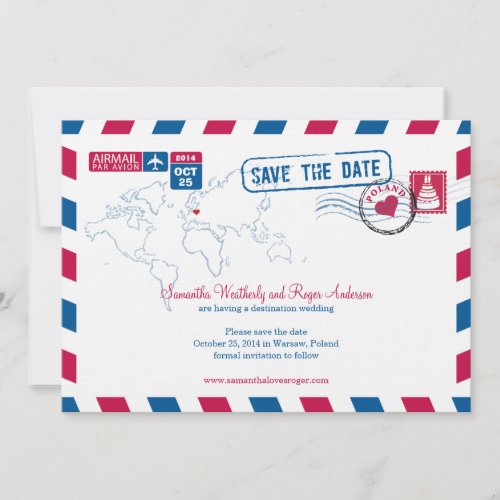 Poland Air Mail Wedding Save The Date