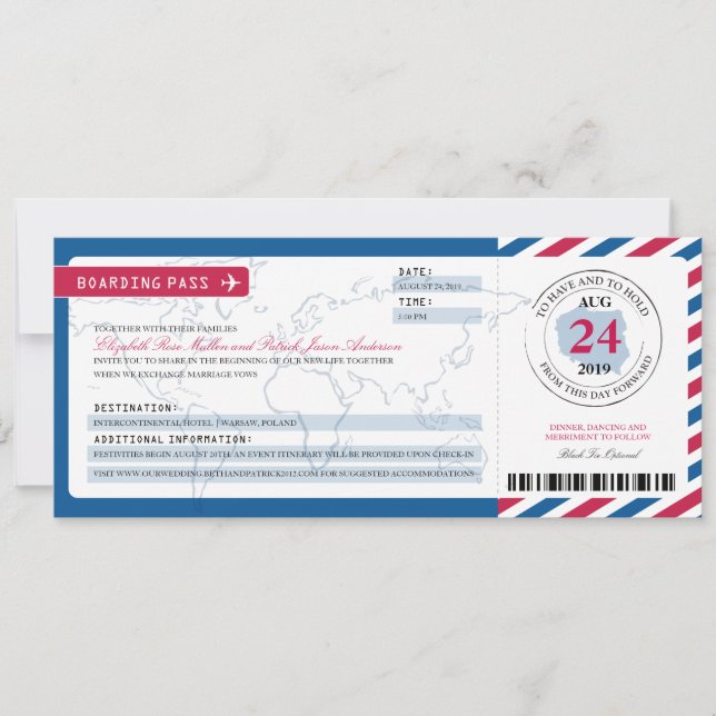 Poland Airmail Boarding Pass Wedding Invitation (Front)