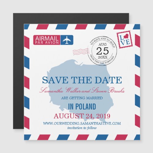 POLAND Airmail Save the Date Magnetic Invitation