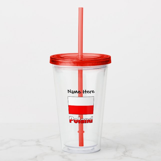 Poland and Polish Flag with Your Name Acrylic Tumbler (Front)