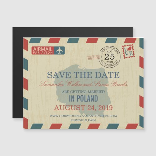 POLAND Antique Airmail Save the Date Magnetic Invitation