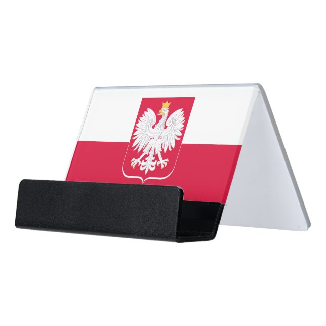 Poland business & Polish Flag, Patriotic Desk Business Card Holder (Angled Front)