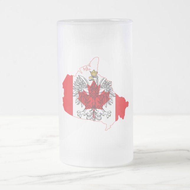 Poland Canada Flag Map Frosted Glass Beer Mug (Center)