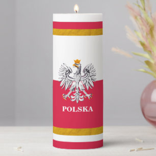 Poland Candle & Polish Flag golden rim / Polska