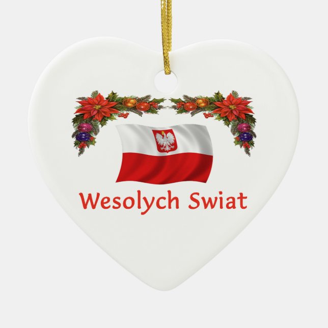 Poland Christmas Ceramic Ornament (Front)