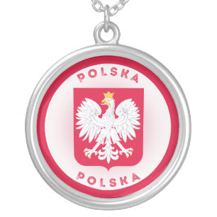 Poland Coat of Arms Patriotic Round Shape Silver Plated Necklace