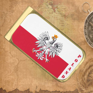 Poland, Eagle money clip, Polish Flag / Polska Gold Finish Money Clip