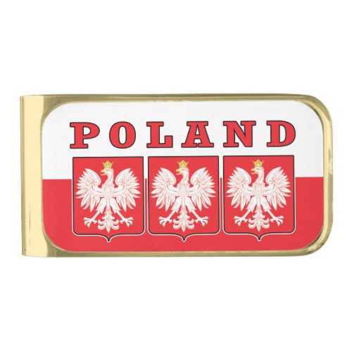 Poland Eagle Shields Gold Finish Money Clip