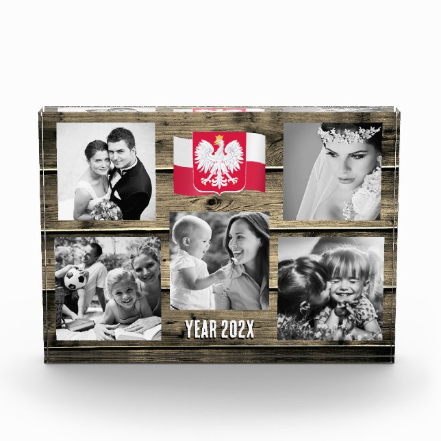 Poland family photo block,  Polish flag, wood (Front)